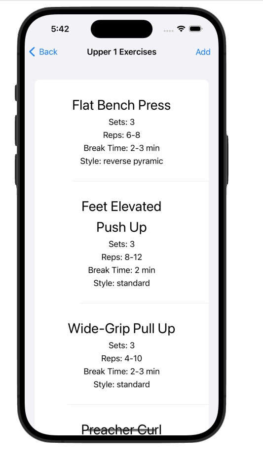 Split app exercise details and sets